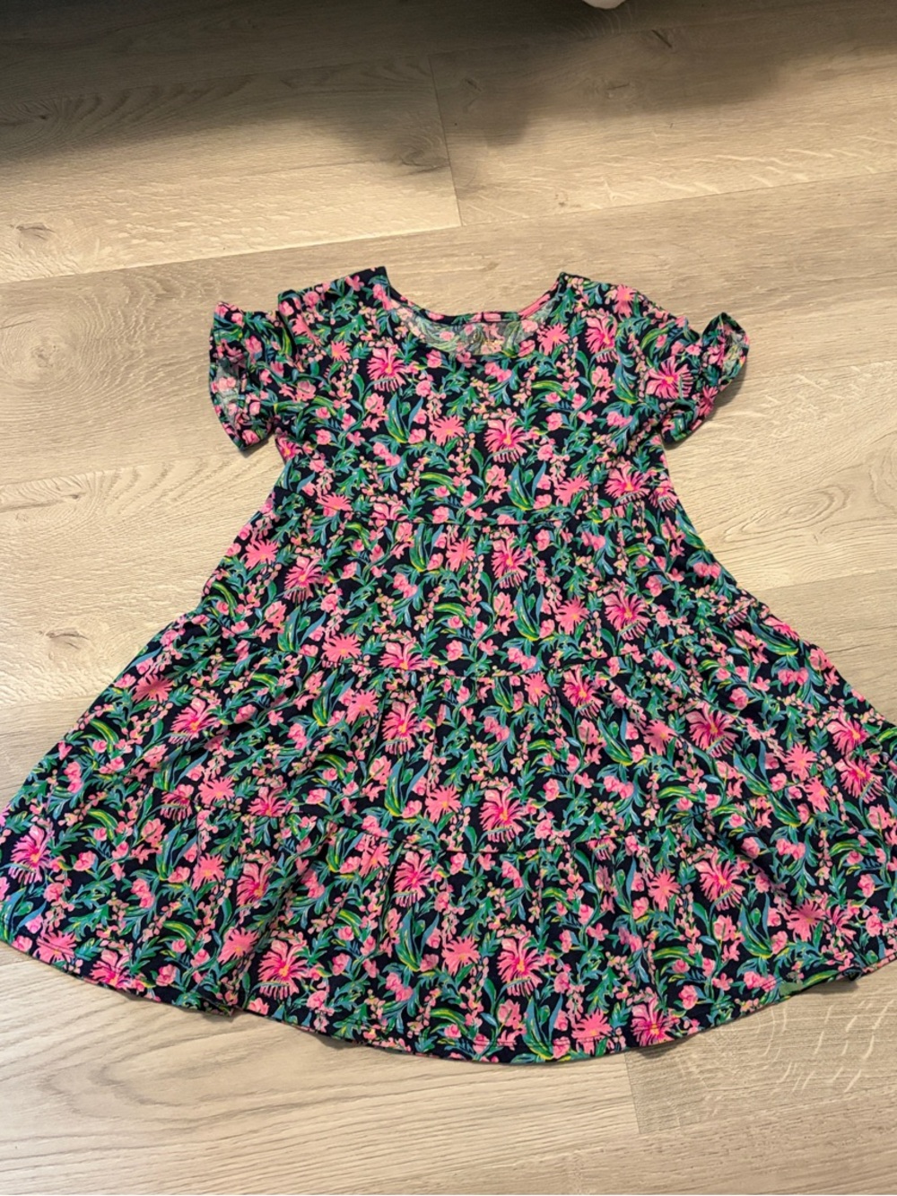 Lilly Pulitzer Bright Pink & Green Floral Tiered Dress